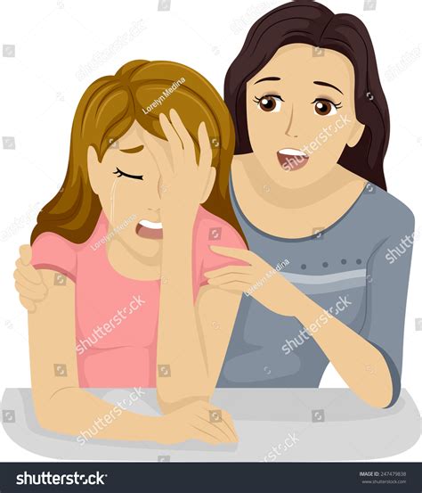 illustration teenage girl comforting her crying เวกเตอร์สต็อก ปลอดค่าลิขสิทธิ์ 247479838