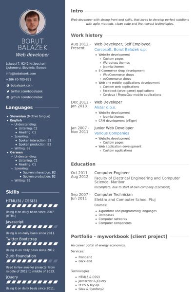 Fitting built in wardrobes to customer spec; web developer, self employed Resume example | Web ...