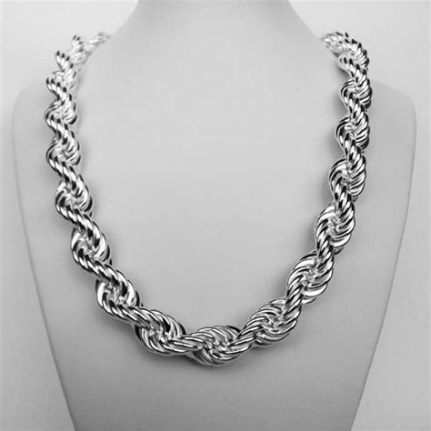 Sterling Silver Men S Heavy Solid Rope Chain Necklace Etsy