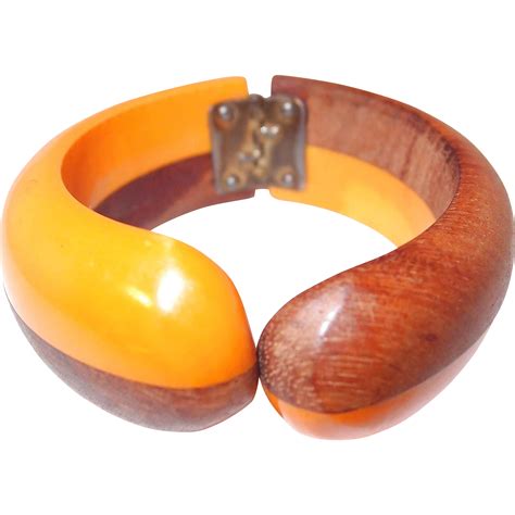 Laminated Butterscotch Bakelite and Wood Clamper Bracelet | Clamper bracelet, Bakelite, Wood ...