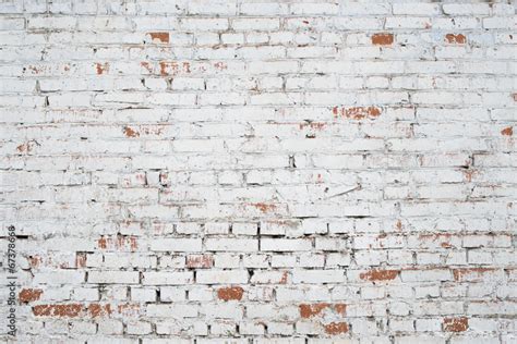 Cracked White Grunge Brick Wall Textured Background Stained Old Stock