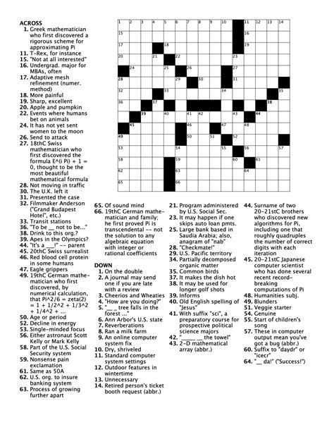 As a result, to keep things interesting, the puzzle hunt was split into 2 paths that. Pi Day 2020: A new crossword puzzle « Math Scholar