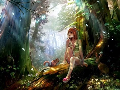 Magic Forest Beautiful Girl Animals Anime Art Huge Print
