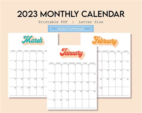 2023 Printable Vertical Calendar 2023 Aesthetic Calendar Etsy