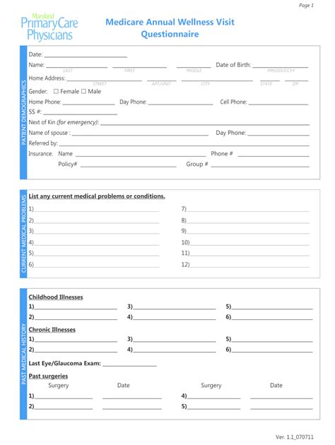 2011 Form Md Primary Care Physicians Medicare Annual Wellness Visit