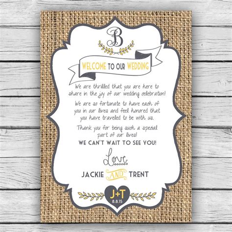 Front And Back Wedding Guest Welcome Cards Burlap Wedding Out