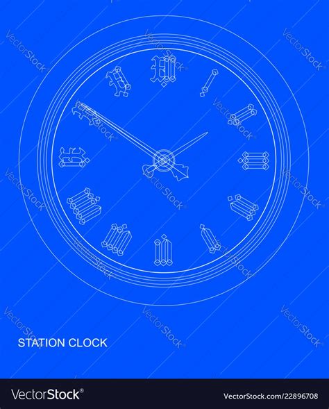 Station Clock Blueprint Royalty Free Vector Image