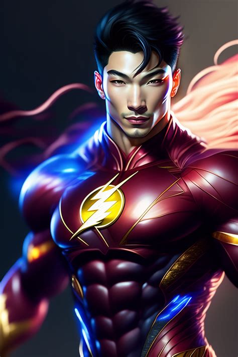 lexica full body potrait of ezra miller as super muscular flash anime version full long