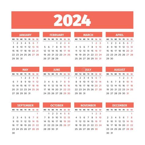 Calendario Simple De 2024 Años Ilustración Del Vector Ilustración De