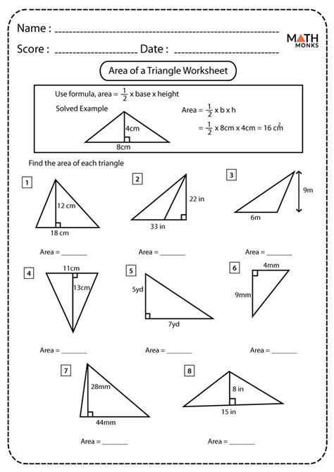 Area Of A Triangle Worksheets Pdf