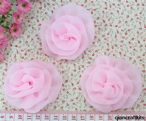 60pcs rolled chiffon organza fabric flower rose flower hairclip lightpink organza roses pink
