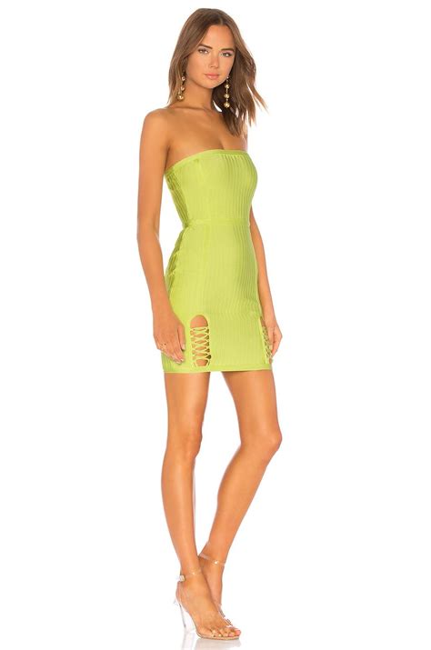 By The Way Cassidy Lace Up Slit Bandage Dress In Neon Yellow Yellow