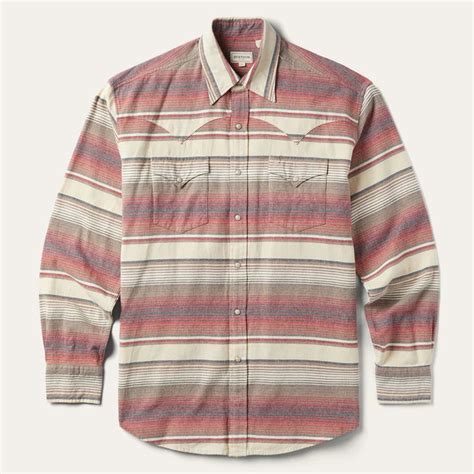 Mens Stetson Stripe Snap Long Sleeve Flannel Lets Ride Boots And