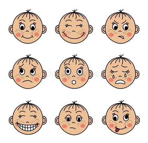 Set Children S Faces With Different Emotions Stock Vector