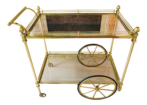 Vintage Brass Bar Cart With Two Tiered Glass On Bar Cart