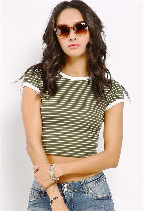 Striped Crop Top Shop Old Cropped Tops And Bodysuits At Papaya Clothing