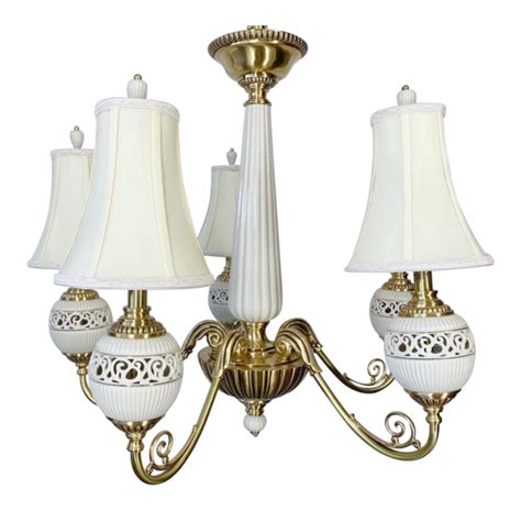 Brass and Ceramic Five Light Chandelier by Lenox | Chandelier lighting, Chandelier, Brass chandelier