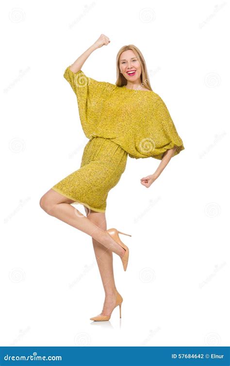Pretty Tall Woman In Yellow Dress Isolated On Stock Photo Image Of