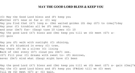 may the good lord bless and keep you christian gospel song lyrics and chords