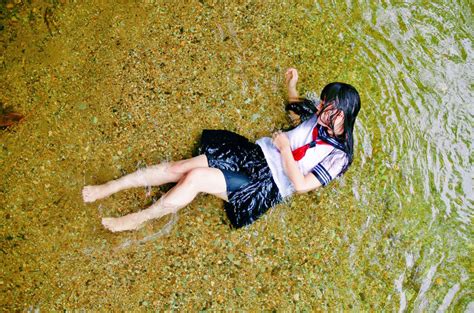 School Girl Japan Wet Dress Gym Suit Girl In Water Smoking Ladies