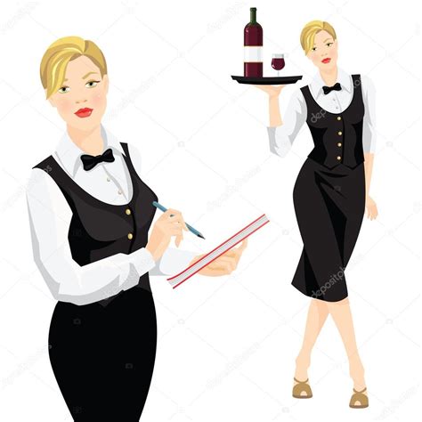 The Waitress Takes An Order Waitress With Tray — Stock Vector © Joycolor 103732270
