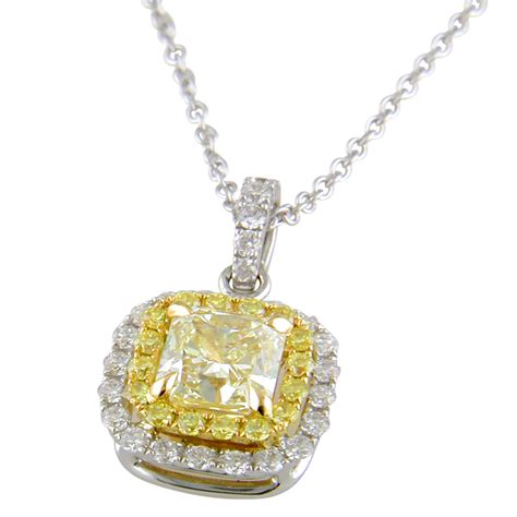 Fancy Light Yellow Square 104 Carat Diamond Pendant Necklace 18k Gold Nagi Jewelers