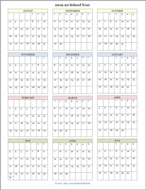 Year At A Glance Academic Calendar Printable