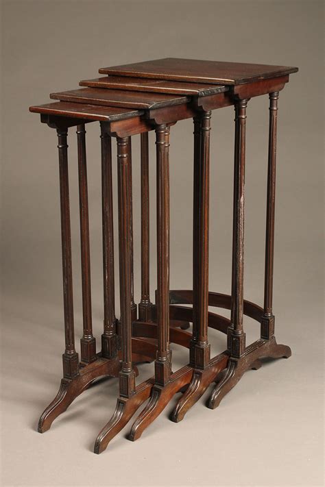Antique English Nesting Tables In Solid Mahogany