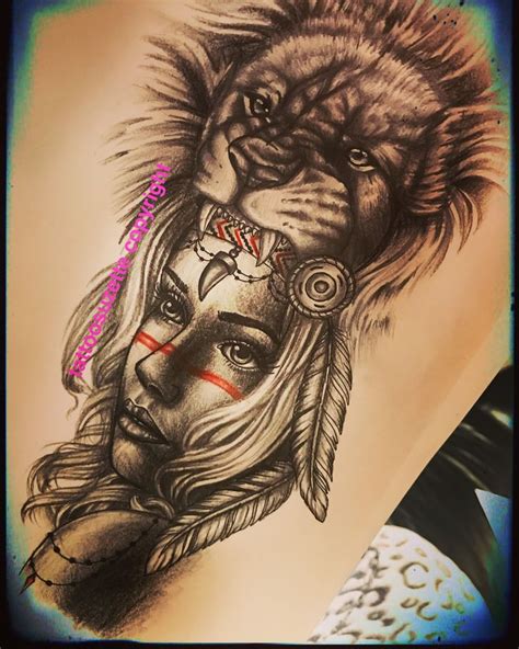 Indian Woman Lion Tattoo Design Lion Tattoo Design Headdress Tattoo