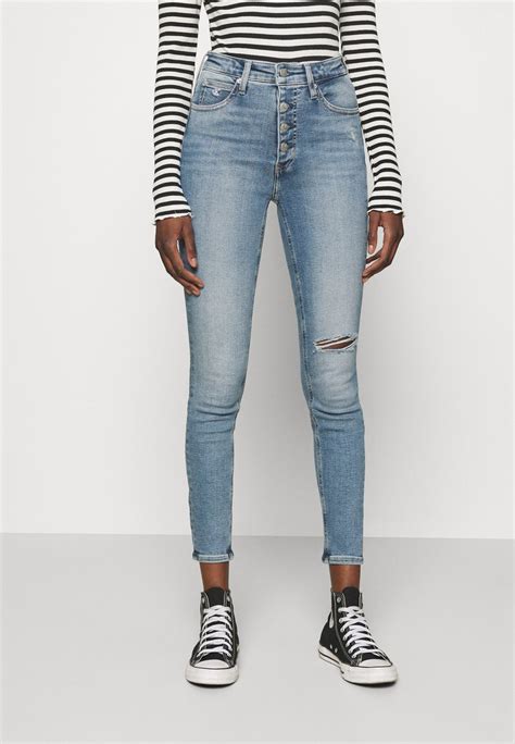 Calvin Klein Jeans High Rise Ankle Jeans Skinny Fit Denim Medium Destroyed Denim Zalando De