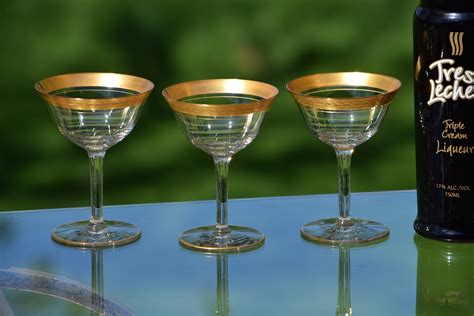 Vintage Gold Rimmed Encrusted Cocktail Martini Glasses Set Of 5