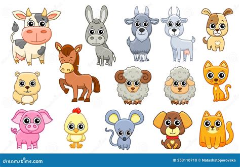 Set Of Cute Farm Animals Isolated On A White Background Vector