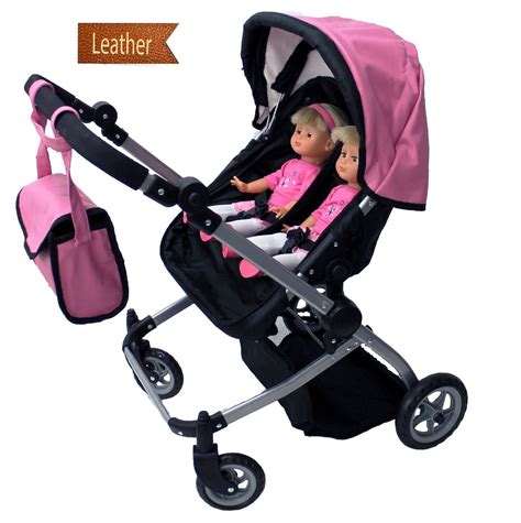 Babyboo Luxury Leather Look Twin Doll Pramstroller With Free Carriage