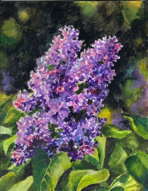 Akimova Lilac Flower Acrylic 9x12 Spring Garden Purple