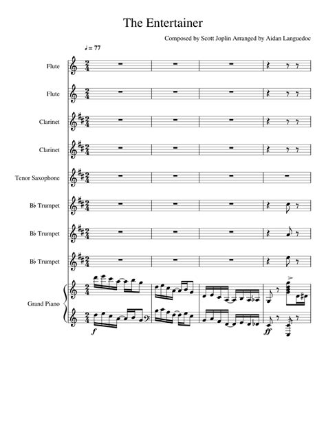 Download and print in pdf or midi free sheet music for the entertainer by scott joplin arranged by rui.c.sousa.3 for piano (piano duo). The Entertainer Sheet music for Flute, Clarinet, Piano, Tenor Saxophone | Download free in PDF ...