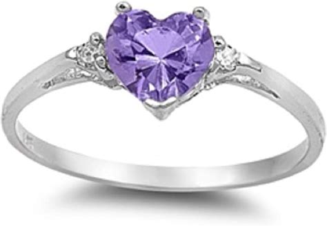 Purple Heart Shaped Promise Ring 925 Sterling Silver With Cz Band Sizes