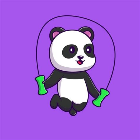 Premium Vector Cute Panda Playing Bamboo Jump Rope Cartoon Vector