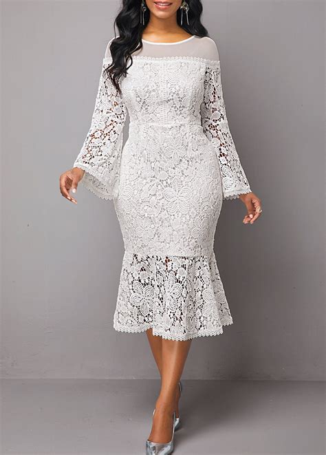 Ruffle Hem White Long Sleeve Lace Dress Usd 3915