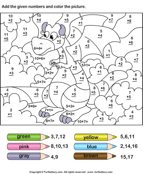 Free Printable Color By Number Addition Worksheet Plenty More On The