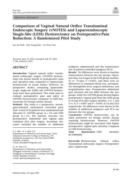 Pdf Comparison Of Vaginal Natural Orifice Transluminal Endoscopic