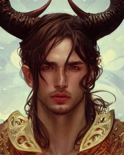 Up Close Portrait Of A Handsome Male Demon Looking Off Stable