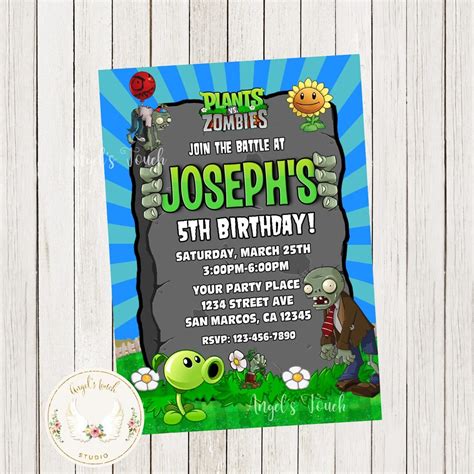 Plants Vs Zombies Birthday Invitation Plants Vs Zombies Invitation