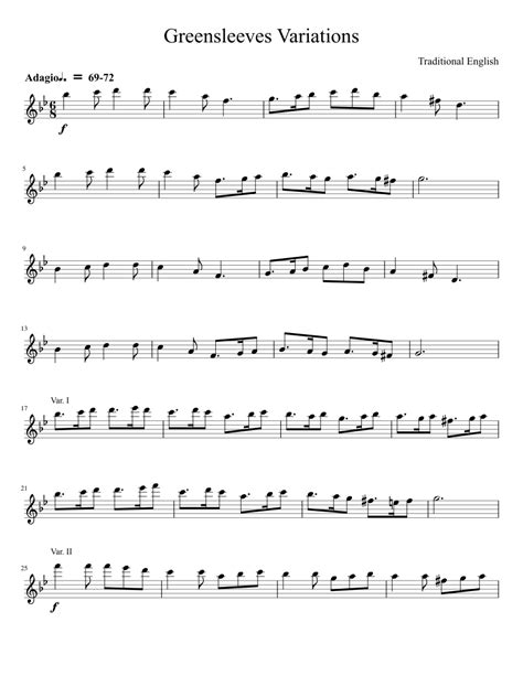 Thou couldst desire no earthly thing, but still thou hadst it readily. Greensleeves Variations Sheet music | Musescore.com