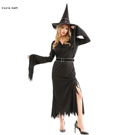 Woman Black Gothic Witch Cosplays Female Halloween Magician Sorceress Costumes Carnival Purim