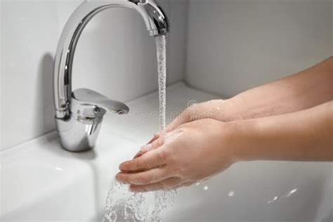 Woman Washing Hands In Bathroom Stock Image Image Of Handwashing