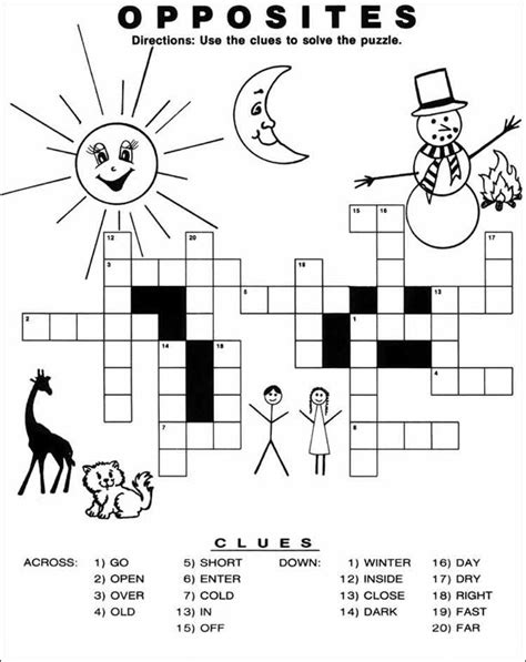 Activities that provide cognitive stimulation ideally target. Opposites Crossword Puzzles For Kids | Printable crossword ...