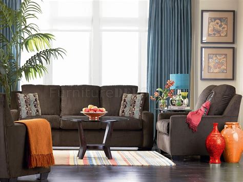 Chenille Contemporary Living Room Charleston U535 Chocolate Brown