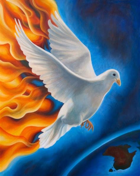 Dove Art Holy Spirit Fire Of Revival Depicted By A Dove Descending