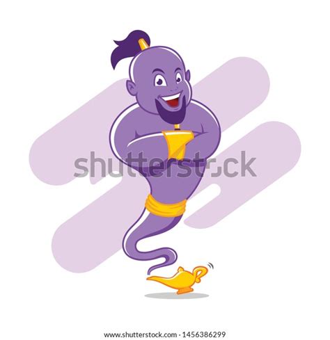Cartoon Genie Coming Out Magic Lamp Stock Vector Royalty Free 1456386299