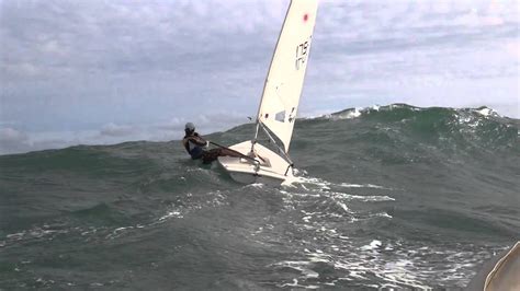 Laser Sailing Big Waves Heavy Wind 18knots Youtube